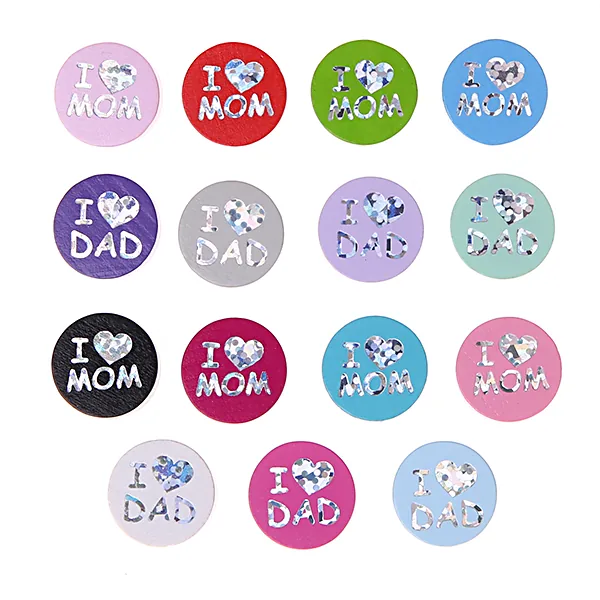 Wendemotiv-Perle I Love MOM / DAD — Kiki-Ena Bastelmaterial Naturholz